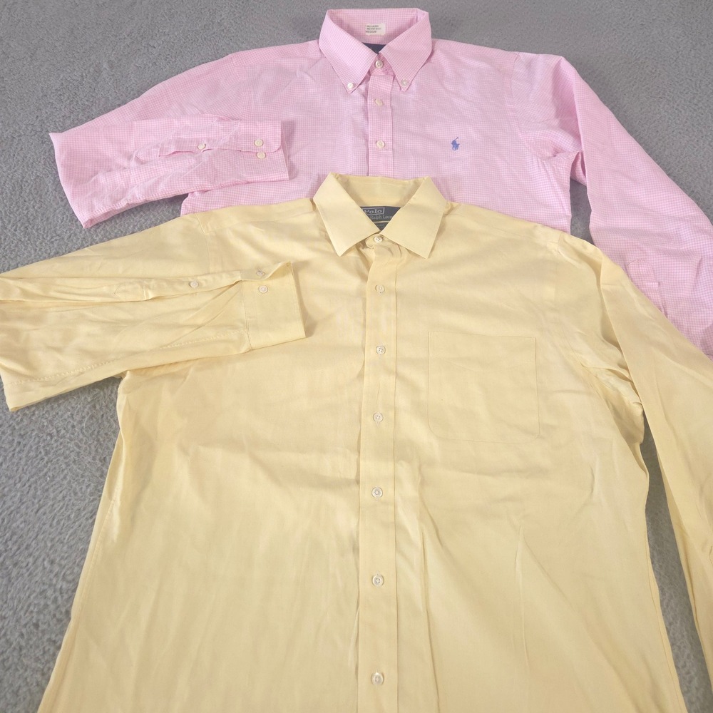 LOT OF 2 Ralph Lauren Shirt Mens 16 34/35 Multi Curham Gingham Cotton Logo Slim‎